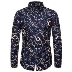 Spring Autumn Printed Blouse Men's Clothing All Match Casual Korean Style Cardigan Loose Harajuku Polo Neck Long Sleeve Shirts