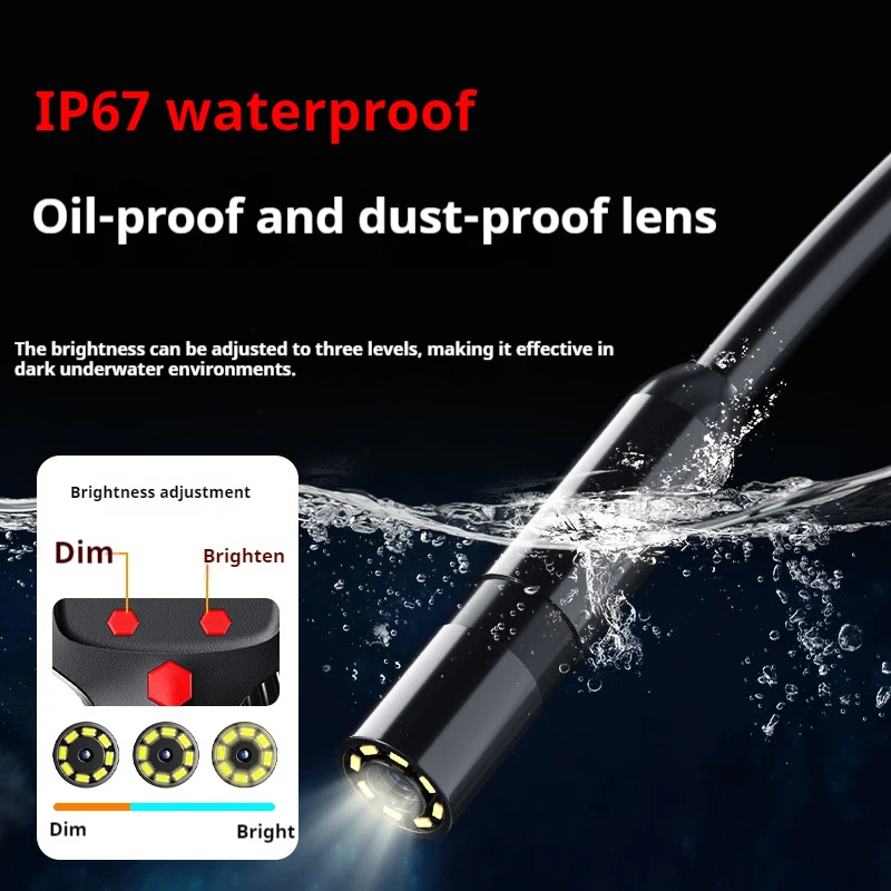 5.5mm Handheld Industrial Endoscope Camera with 2.4 inch IPS Screen IP67 HD Inspection Borescope 6 Adjustble LED Vehicle Engine