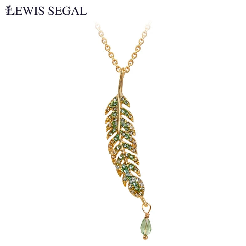 

LEWIS SEGAL Fancy Natural Leaf Necklace Pendant Romantic Cute Rhinestone 18K Gold Hand-painted Enamel Fine Jewelry Women Girls