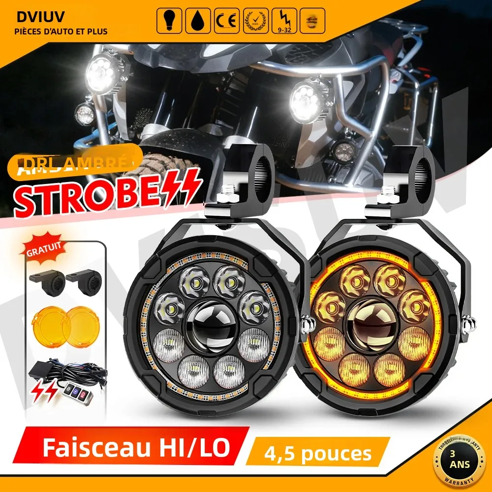 HAOLIDE nouveau 4.5 pouces Moto lumières avec faisceau haut et bas ambre jaune DRL Moto Aux projecteur externe pour Moto tout-terrain