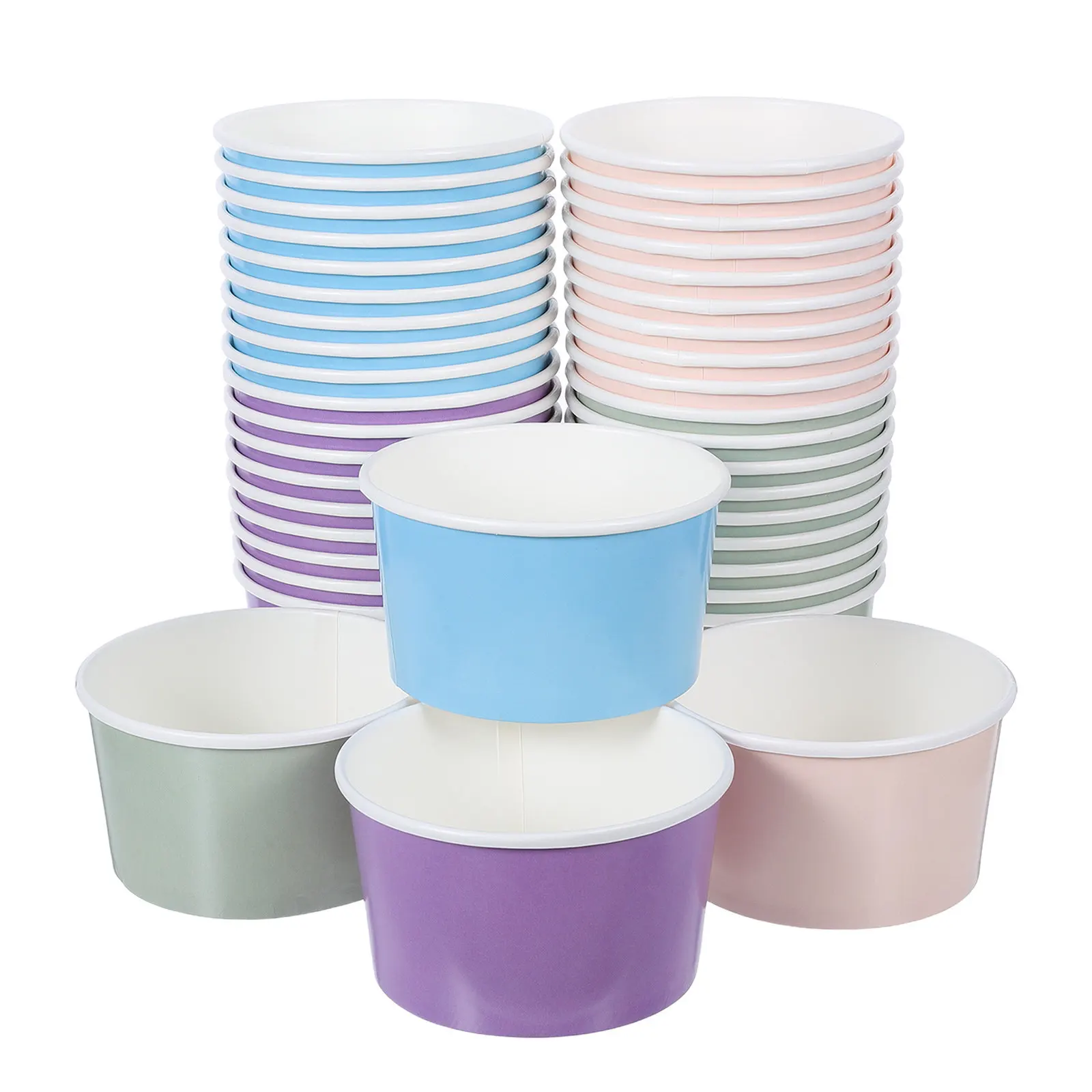 40Pcs Ice Cream Paper Cups Leakproof Heavy Duty Pastel Snack Cups Dessert Bowls Birthday Shower Garden Party Supplies