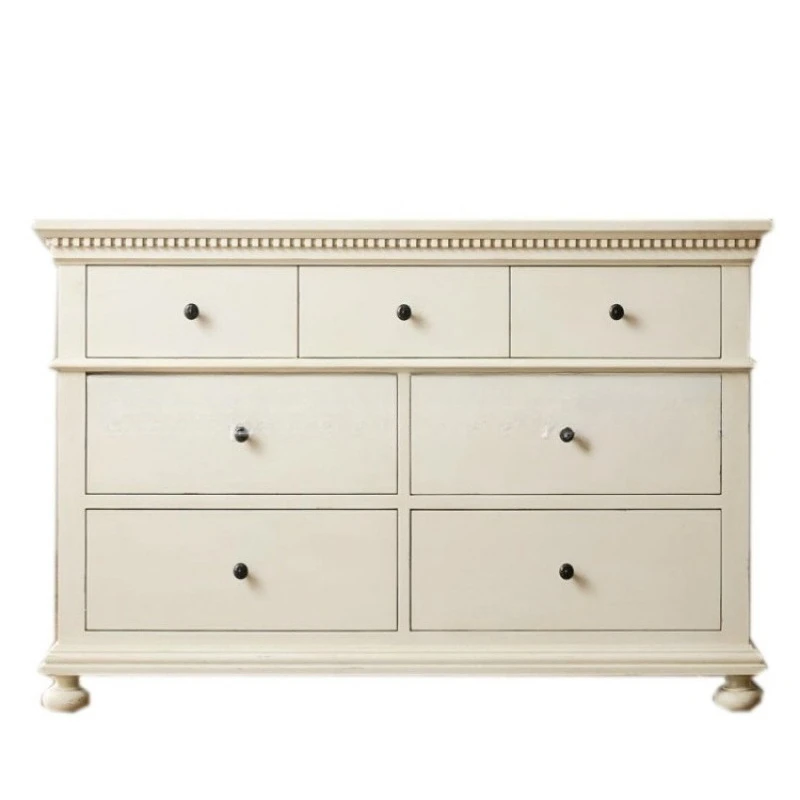 

American solid wood chest, furniture, bedroom oak white 7 chest, multi-drawer storage, bedside storage cabinet