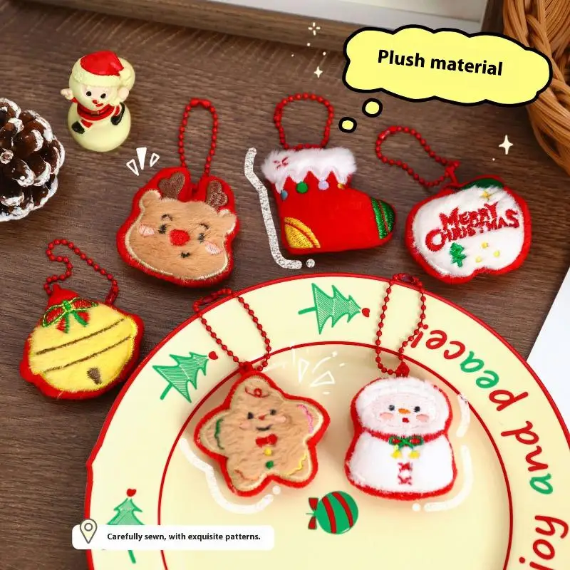 Cartoon Christmas Plush Keychain Cute Kawaii Snowman Santa Claus Stuffed Doll Toys Backpack Pendant Ornament Accessories Gifts