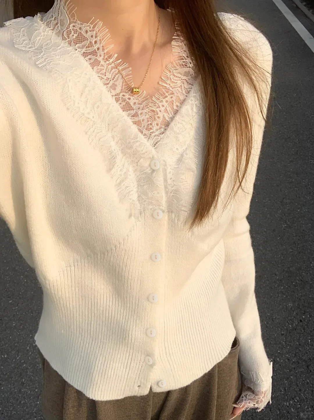 White Lace Knitted Cardigan for Women Elegant V Neck Button Sweater Cardigans Knitwears New Winter Autumn Clothing Black Jumpers