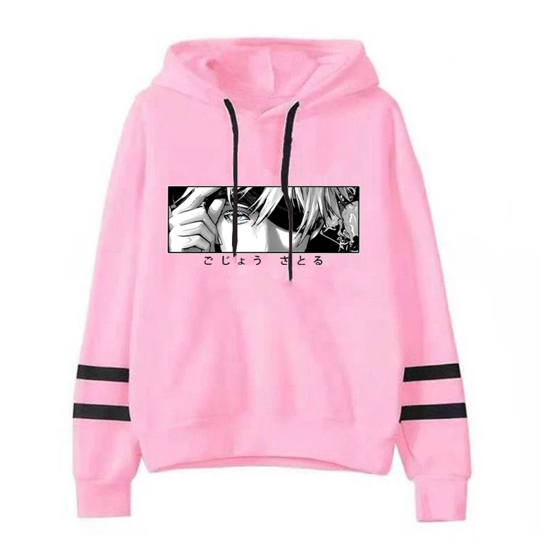 New Fashion Hoodies Funny Anime Satoru Gojo Hoodie Harajuku Sweatshirts Women Men Long Sleeve Stripe Clothes