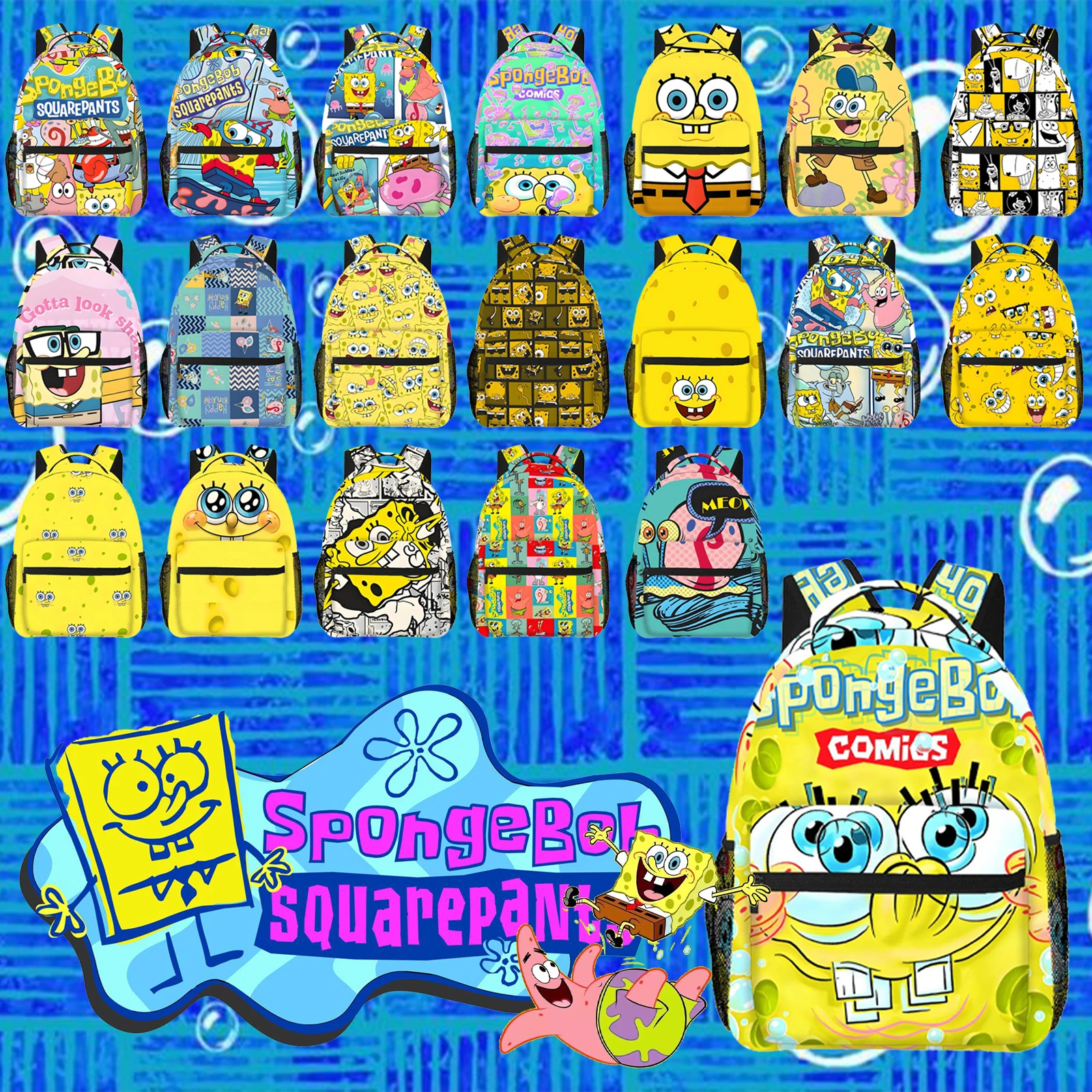 

1 шт., рюкзак с мультяшным принтом «Губка Боб Квадратные Штаны», модная уличная стильная сумка на двойное плечо для повседневной одежды