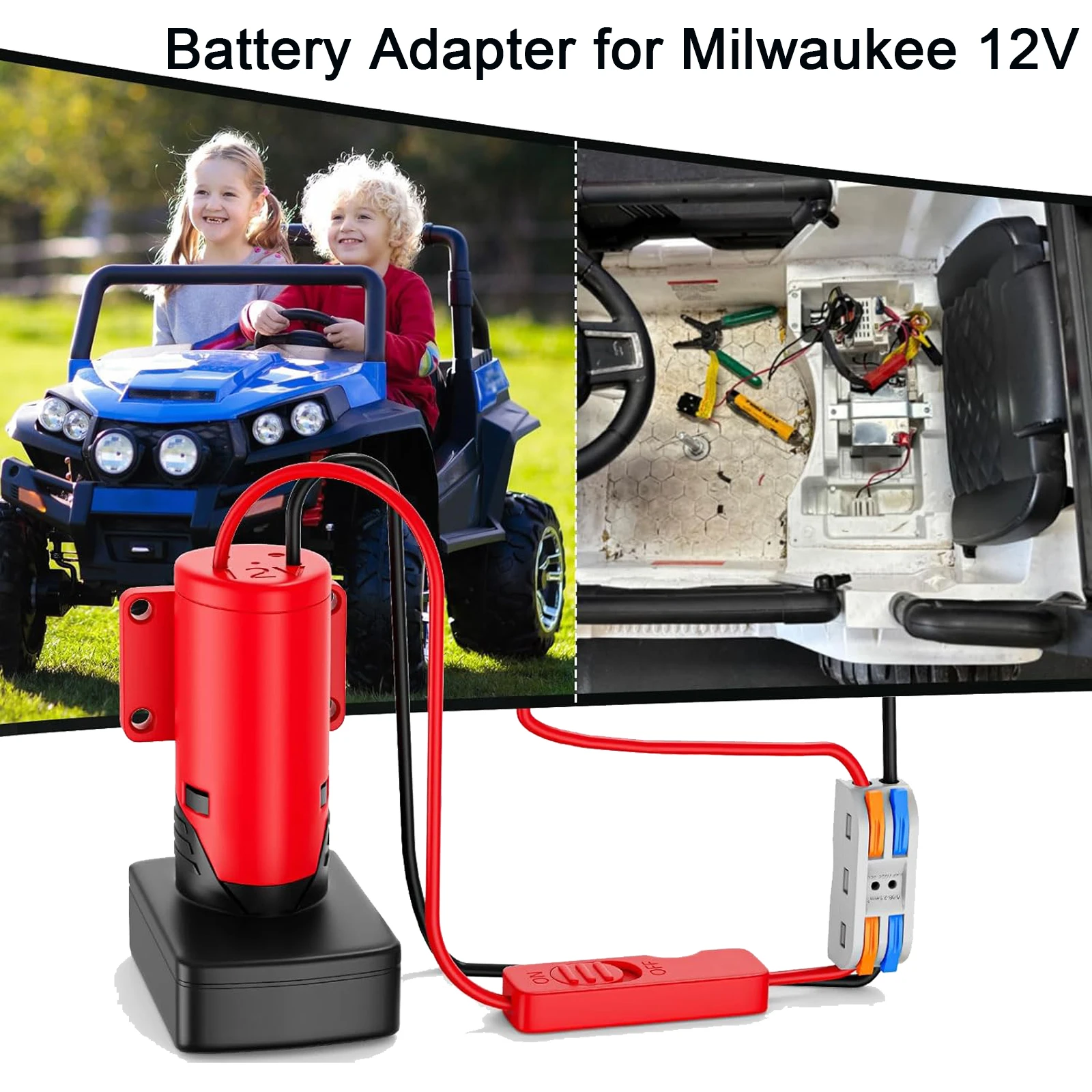 

Адаптер аккумулятора, совместимый с аккумулятором Milwaukee 12 В или Ryobi 18 В, универсальный дизайн предохранителя и переключателя, адаптер питания для езды на колесе