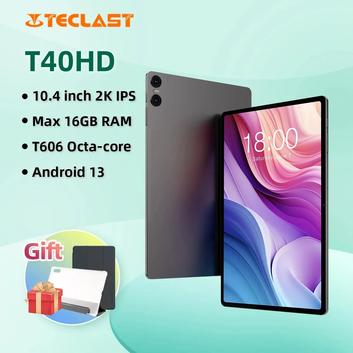 Teclast T40HD Android 13 Tablet 10.4 Inch 2000x1200 IPS T606 Octa-Core 8GB+8GB RAM 128GB ROM 4G VoLTE Type-C 7200mAh Widevine L1