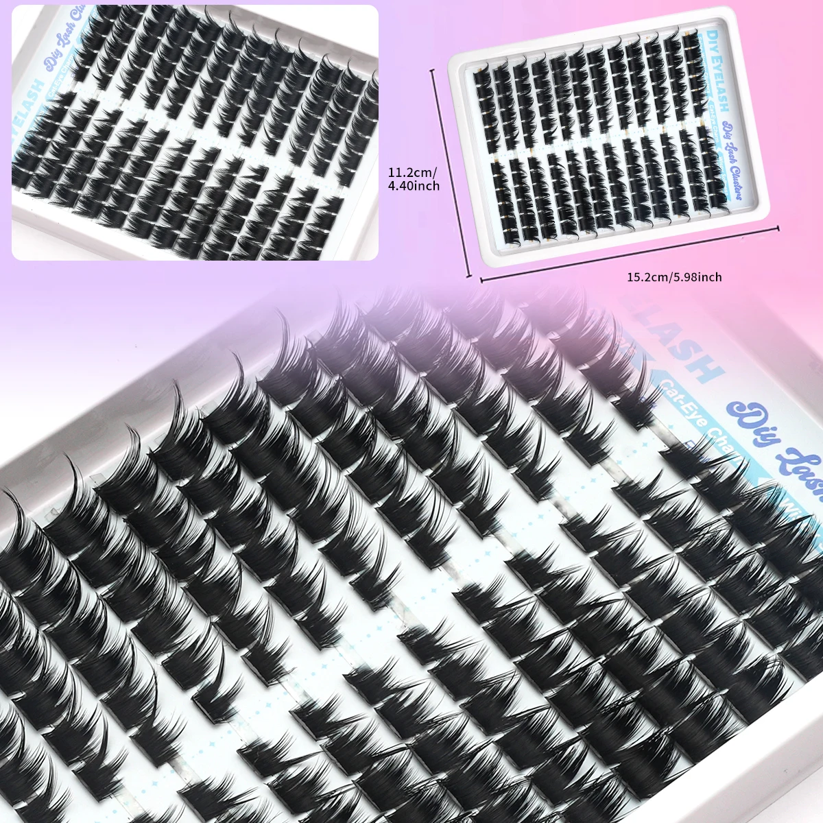 Neue 12-reihige Fuchs-Wimpern im schrägen Flying-Style, schwarzbraun, flauschige Cluster, verlängerte falsche Wimpern-Cluster, DIY Feenwimpern