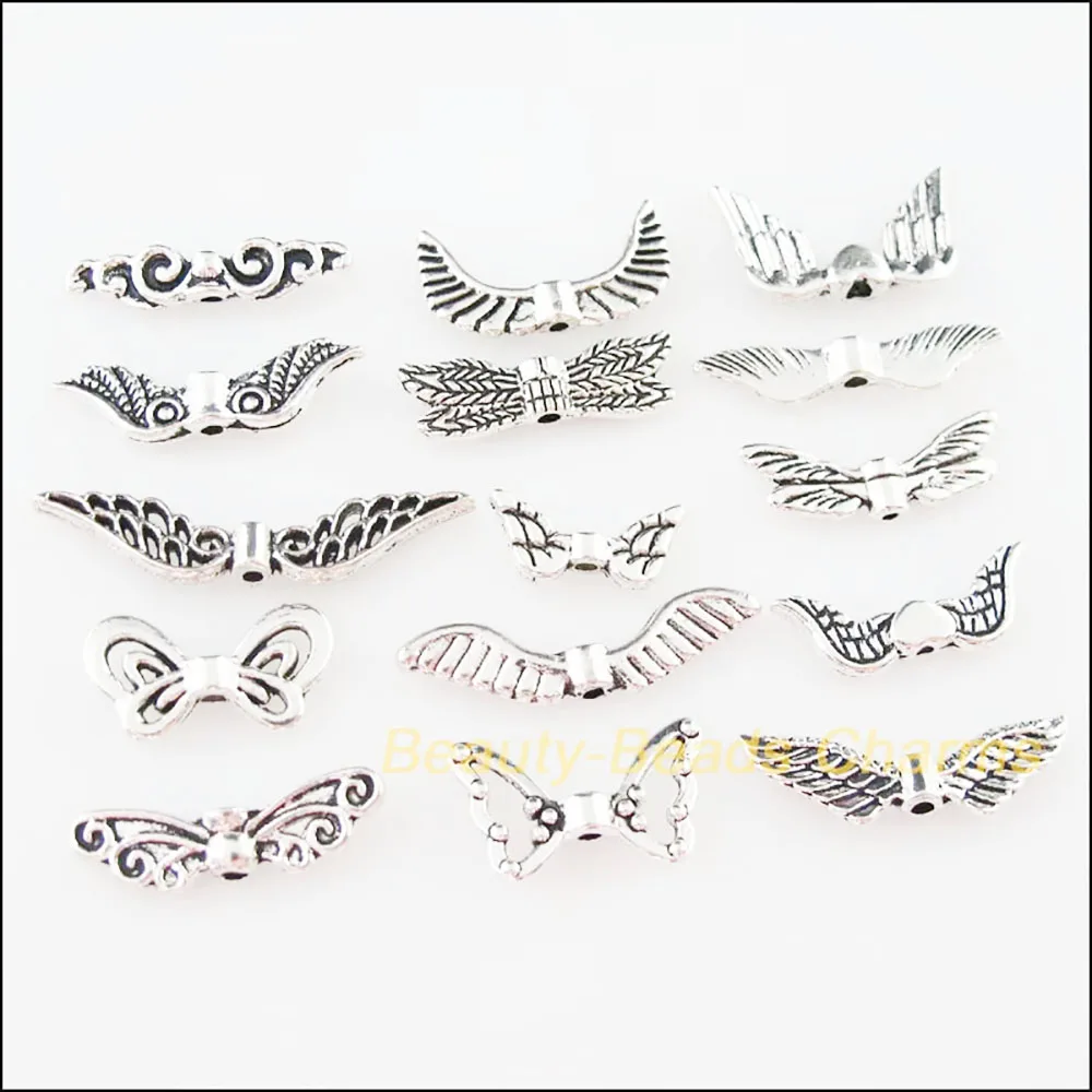 30Pcs Mixed Tibetan Silver Color Wings Charms Pendants For Jewelry Craft DIY