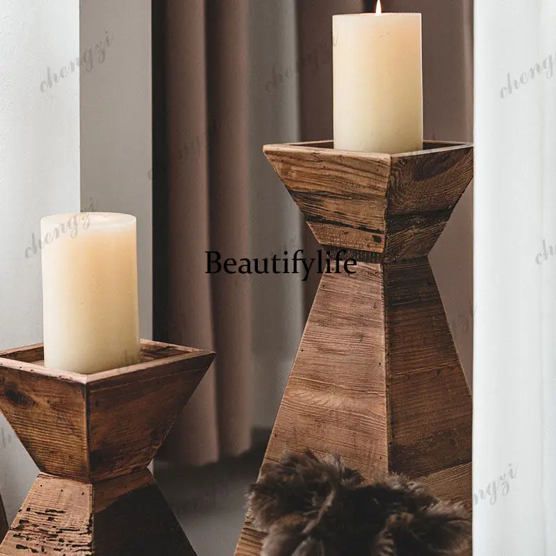 Old pine floor-to-ceiling candle holder Heavy industry retro American pastoral style combination solid wood candle base table