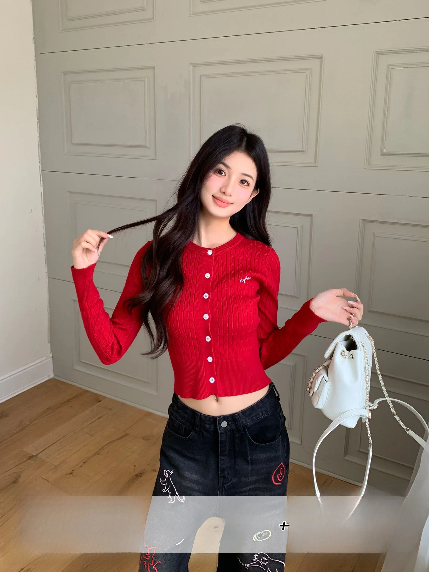 

Red ort Вязаный открытый кардиган женский Slim Fit Inner Wear Base irt Orange Tree Where Pure Desire Korean Sle Long Sve