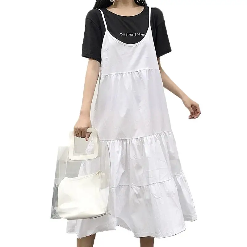 

2024 Women New Summer Spaghetti Strap Dress Cotton Linen Casual Ruffles Fashion A-Line Dress Sleeveless Solid Vestidos feminino