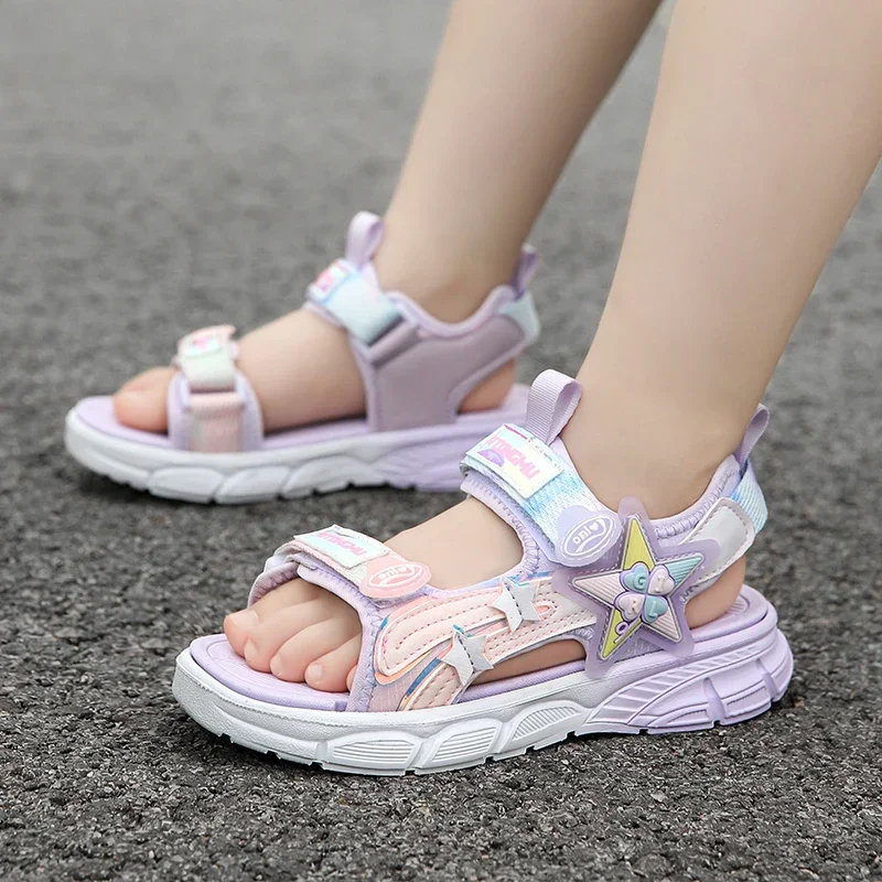 Cute Girls Pink Purple Sandals Summer Girls Sandals Fashion Light Soft Flats Toddler Infant Casual Beach Children Shoes Outdoor