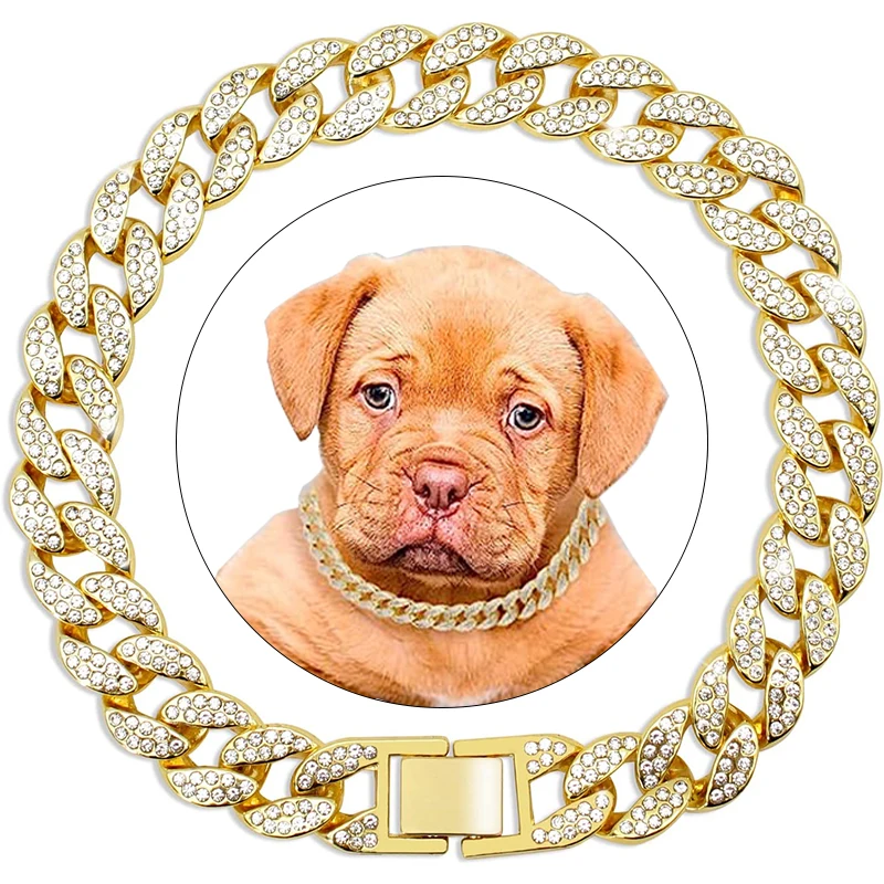 

Luxury Gold Dog Chain Collar Cuban Chain Link Choke Collars for Dog Cat Puppy Pet Jewelry Necklace Accessory