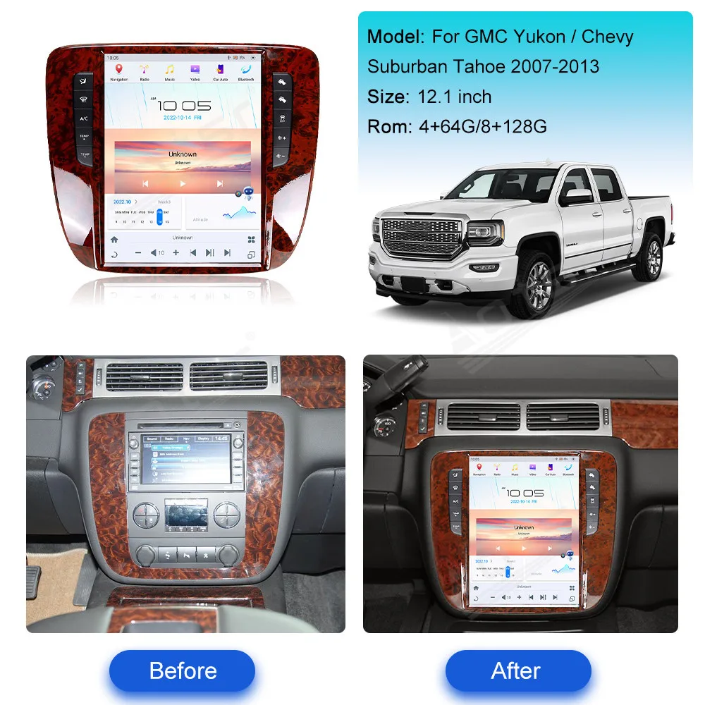 12.3'' For GMC Yukon Tahoe Suburban Chevrolet Silverado 2007-2013 Radio Multimedia Android 2din With Bluetooth Screen Automotive