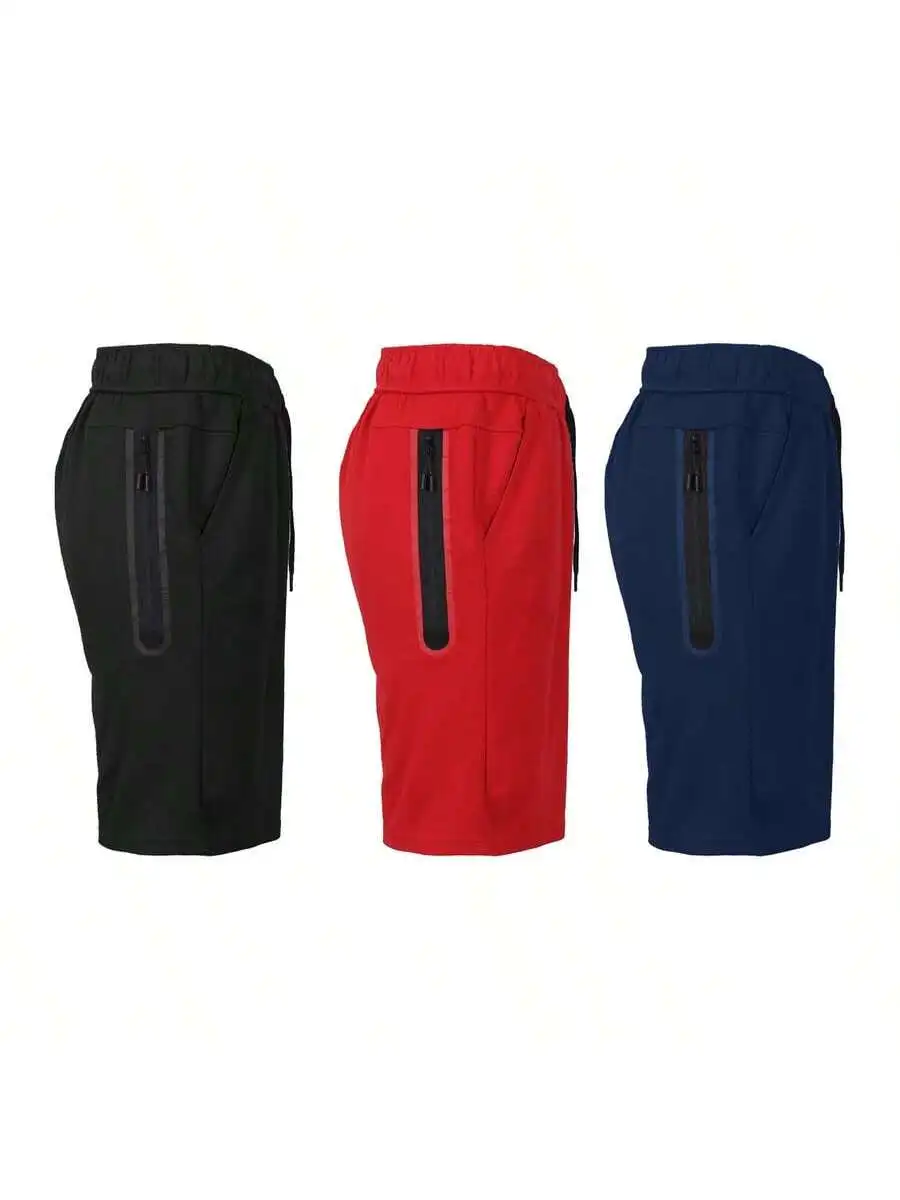 

3-Pack Mens Tech Fleece Jogger Lounge Shorts With Zipper Pockets S-2XL