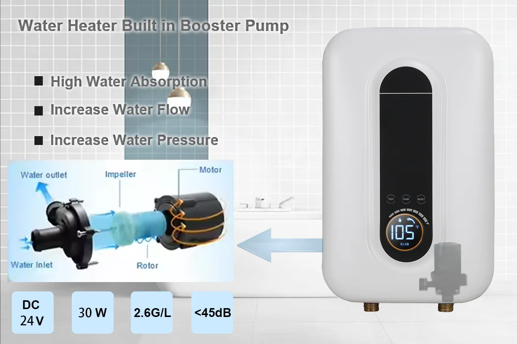 Wall Mounted Pressure Pump Shower Mini Tankless Fast Heating Electric Hot Water Heater For Shower With Pump