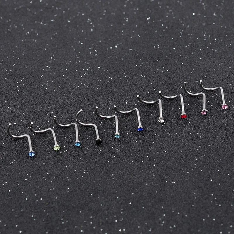 10 Pcs Stainless Steel Crystal Drill S Nose Nail Hypoallergenic Body Piercing Jewelry