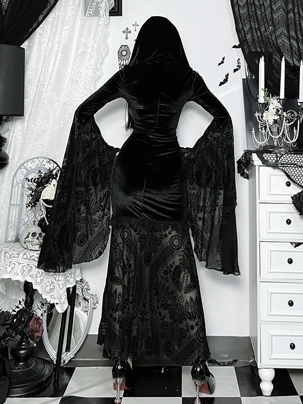 Gothic Sle Halloween K Heksenkostuum Dr Belted Cowl Ne Lange Rok met Puffy Sves Dames Faion Polyestervezel