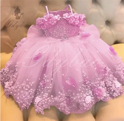 Baby Mädchen Kleider aus Schulter Perlen Spitze Schmetterlinge Blumen mädchen Kleid Kleinkind erste Geburtstags feier Kleid