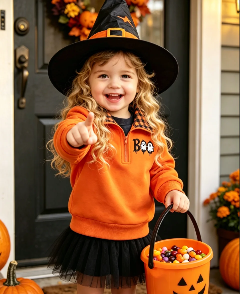Toddler Kids Halloween Sweatshirt Ghost Pumpkin Graphic Long Sleeve Pullover Fall Party Casual Tops