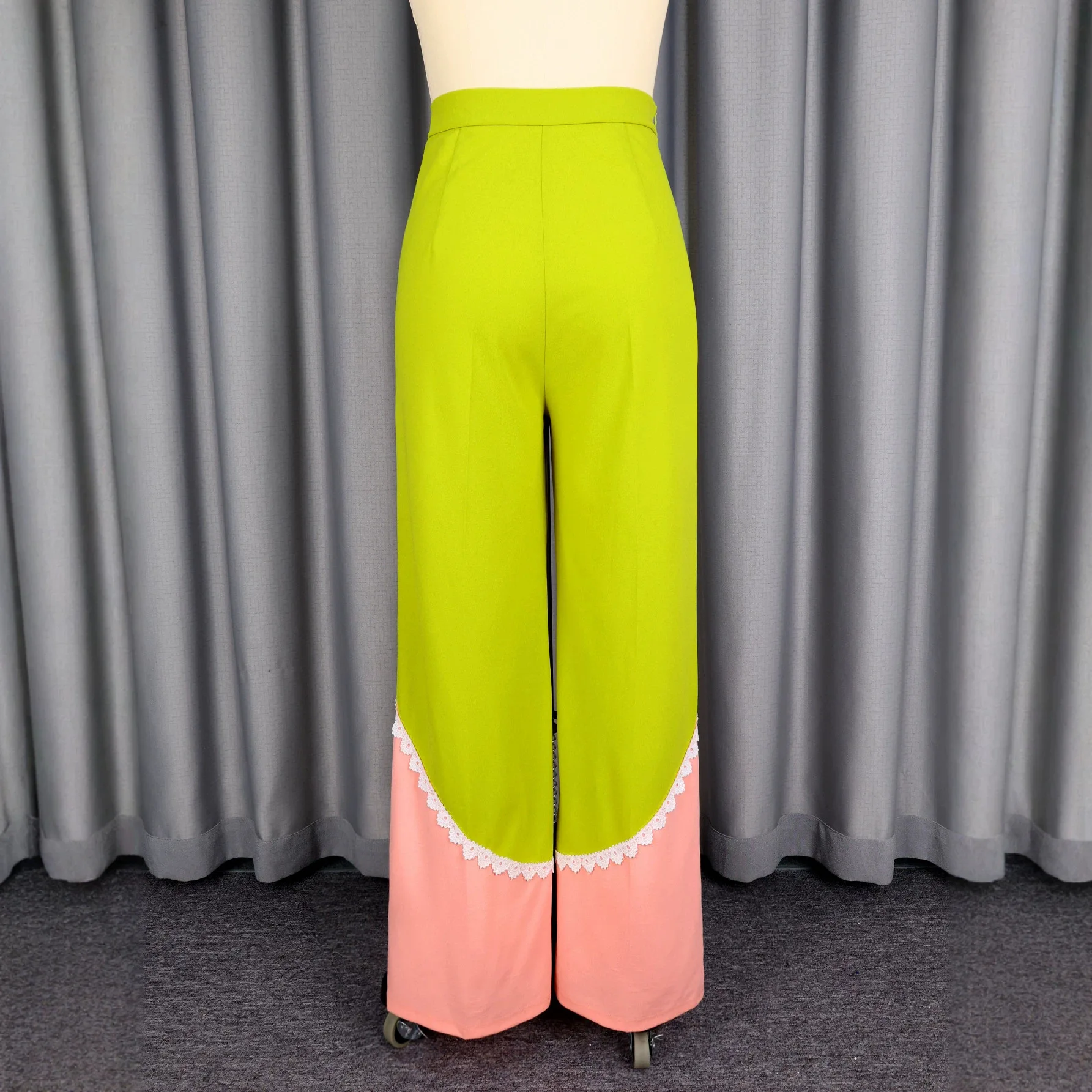 Fashionable New Straight-leg Breathable Elastic Waist Random Pants, Green High-waisted Color-blocked Slimming Loose Pants Sexy