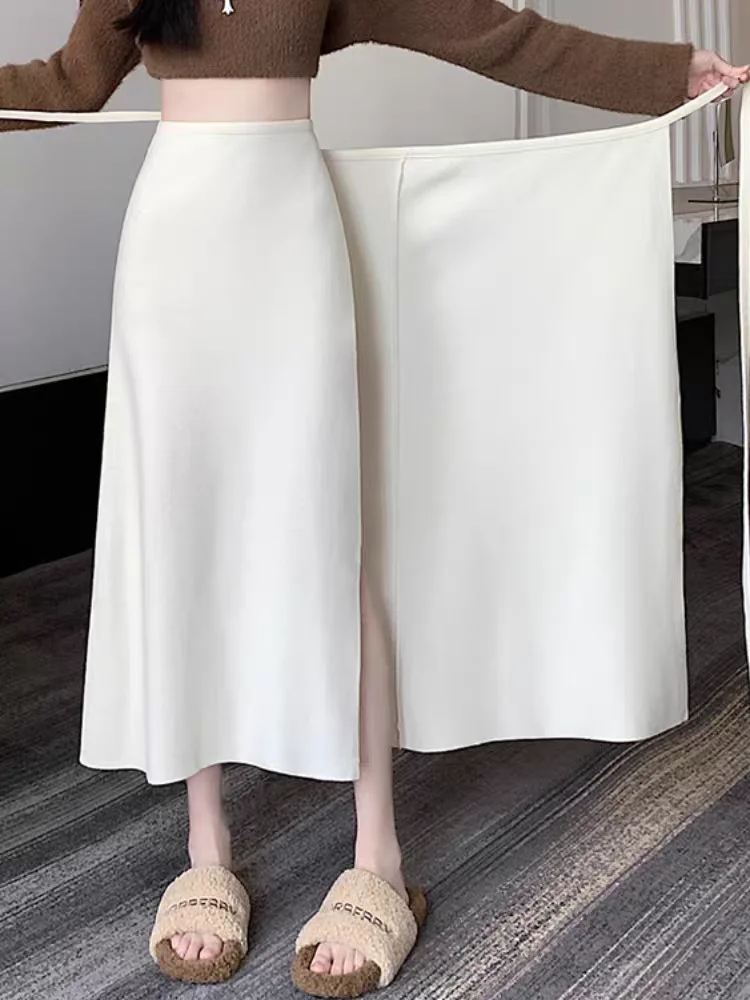 Gonna longuette in maglia drappeggiata con cravatta in vita Design avvolgente in un unico pezzo Autunno 2025 Gonne chic da donna