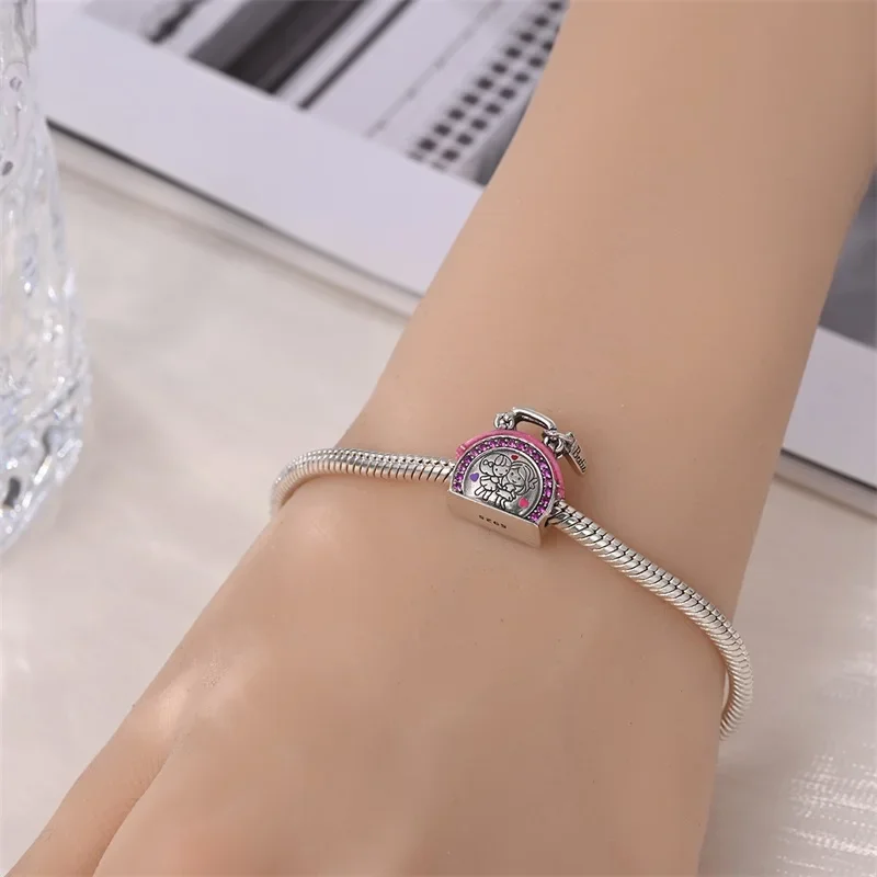 100% 925 Sterling Silver Sisters Best Friends Series Charms Pink Heart Rose Beads Fit Bracelet DIY Birthday Jewelry Gift