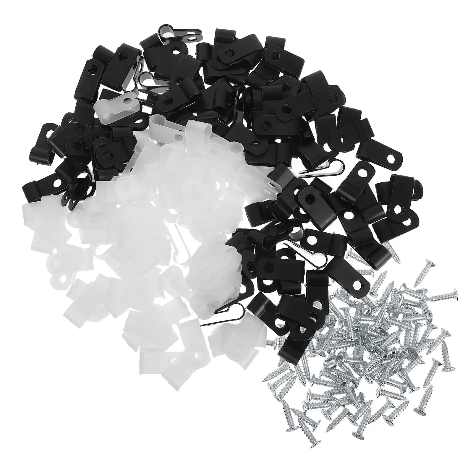 200Pcs Nylon R-Type Cable Clamps with Screws Heavy Duty Uv Resistant Cord Clip for Electrical Wire Management String Light