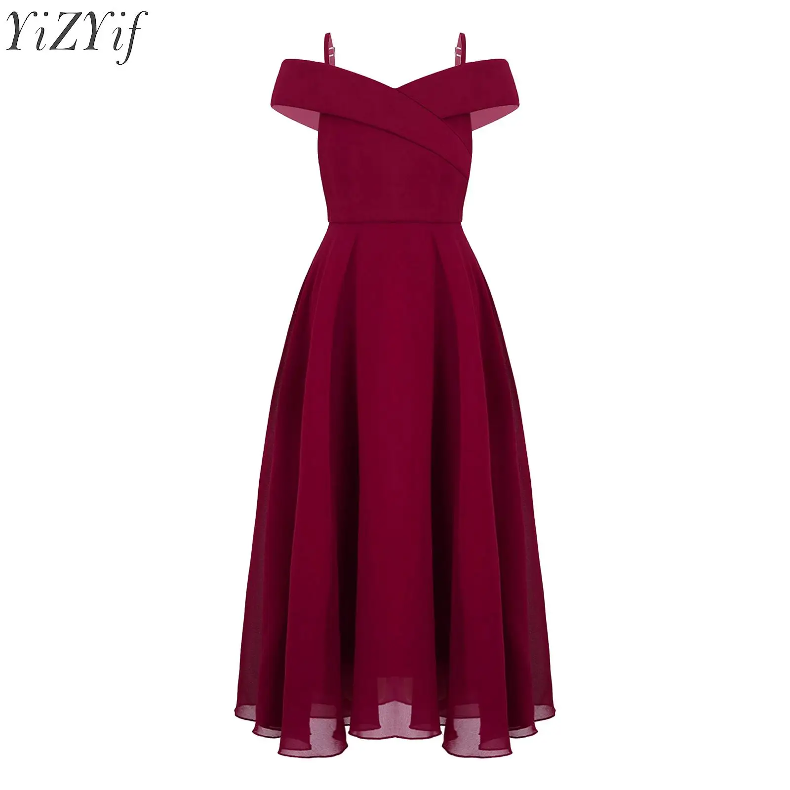 

Kids Girls Chiffon Summer Dress Flower Girl Dress Princess Pageant Wedding Bridesmaid Birthday Party Off Shoulder Ball Gowns