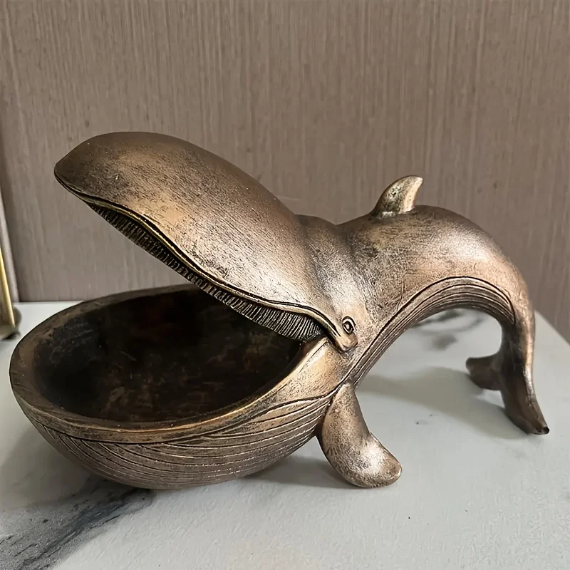 1-piece golden whale-shaped resin bowl - large-capacity key holder, multi-functional home decor suitable for living room, bedroo