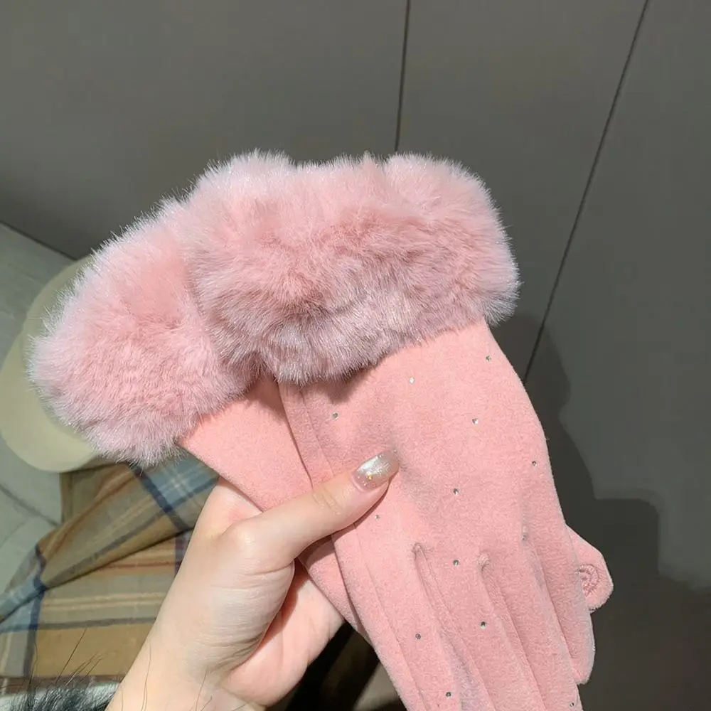 Winter Warm Touch Screen Mittens Women Fleece Lined Gloves Elegant Style Soft Breathable Outdoor Cycling Cold Weather Gear