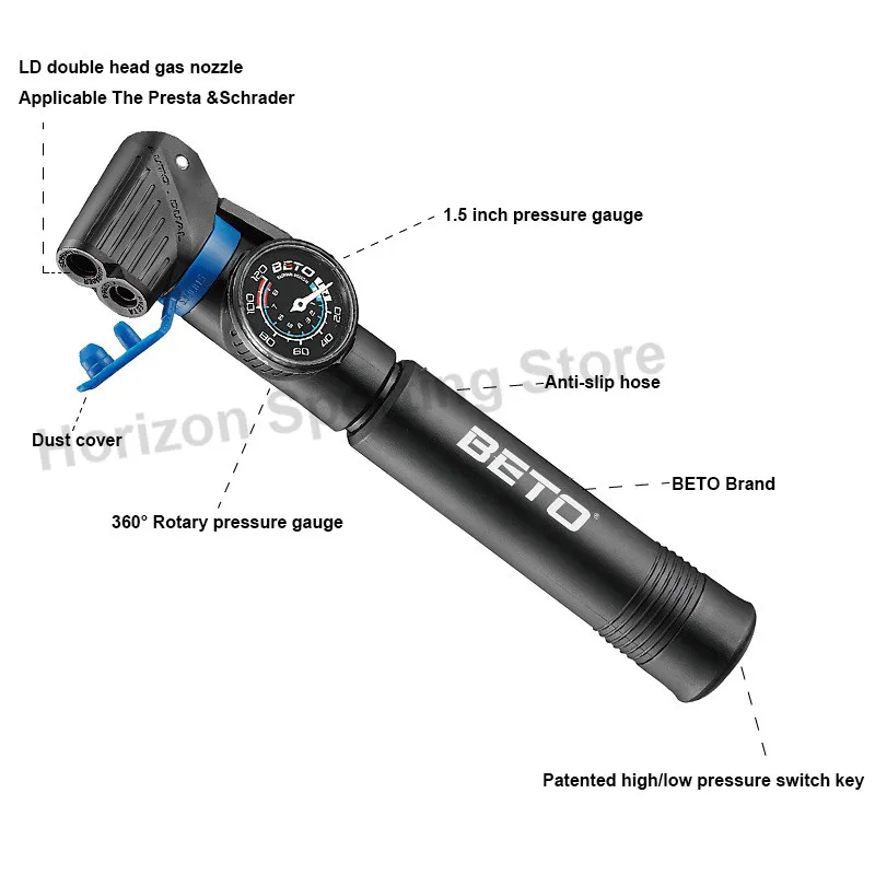 Beto Bicycle Pump Mini Hand Pump Cycling Riding Air Pump Tire Inflator Repair Tool MTB Road Schrader Presta Portable Bike Pump