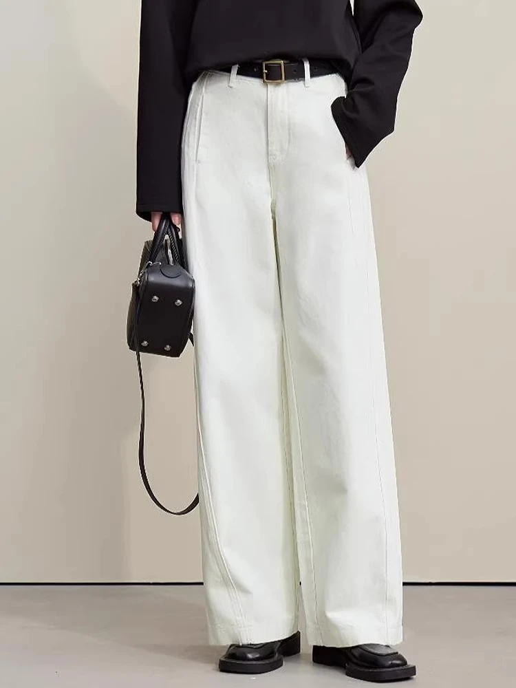 

Amii Jeans Women 2026 Spring New Casual Versatile Loose Wide-leg Pants Women's Comfortable Cotton White Denim Trousers 12621080
