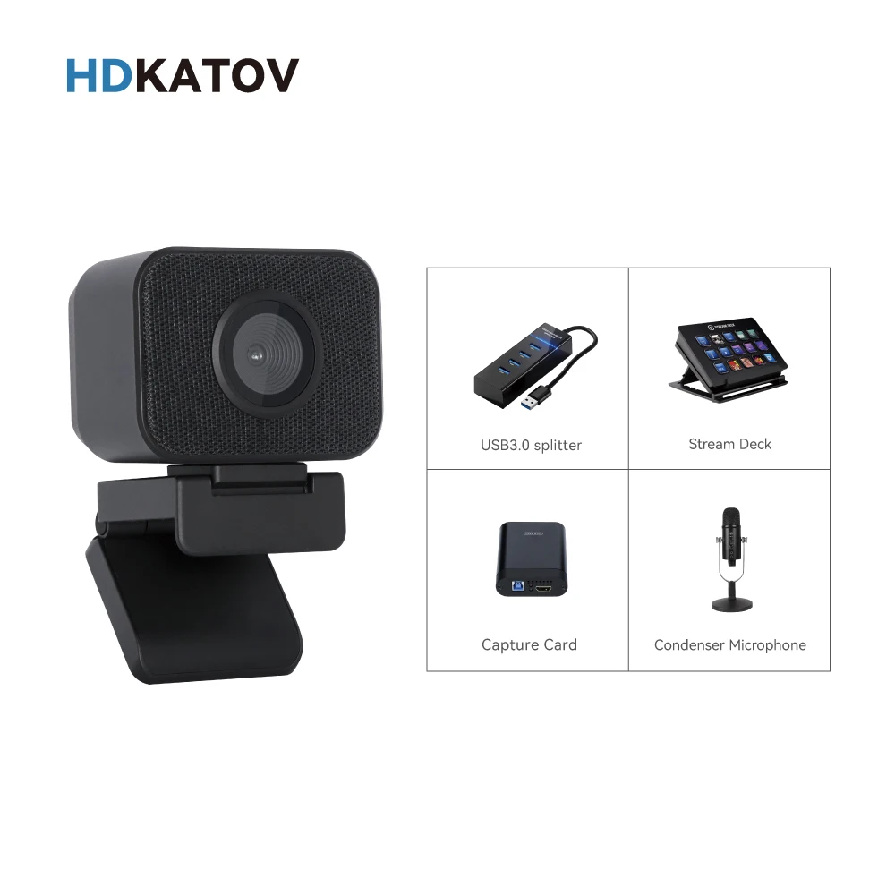 HDKATOV UCG streaming equipment kit usb microphone+capture card+stream deck+USB3.0 splitter+UHD live streaming 4k 60fps webcam