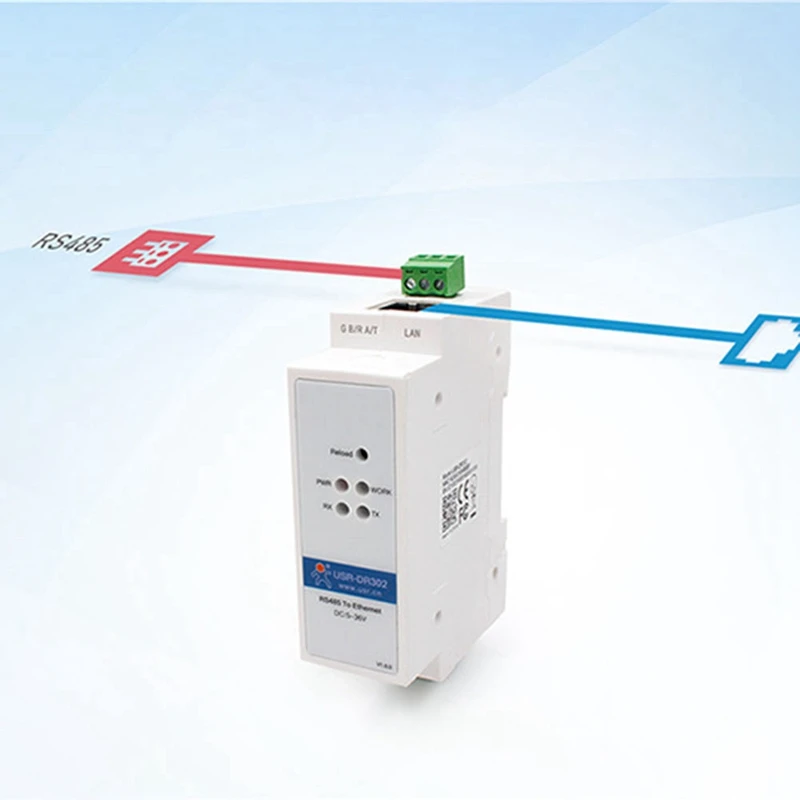 USR-DR302 Din Rail Serial RS485 To Ethernet TCP IP Server Module Ethernet Converter Modbus RTU To Modbus TCP Unit