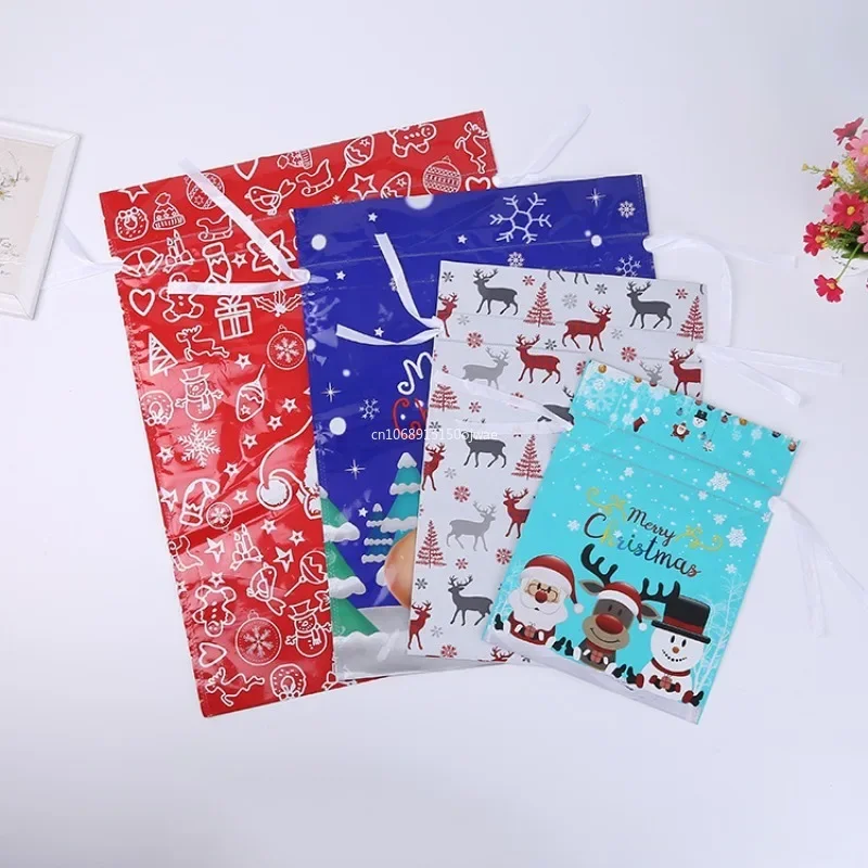 2024 Big Christmas Drawstring Gift Bags Candy Cookie Packaging Bag Noel Merry Christmas Home Decoration New Year 2025 Kids Favor