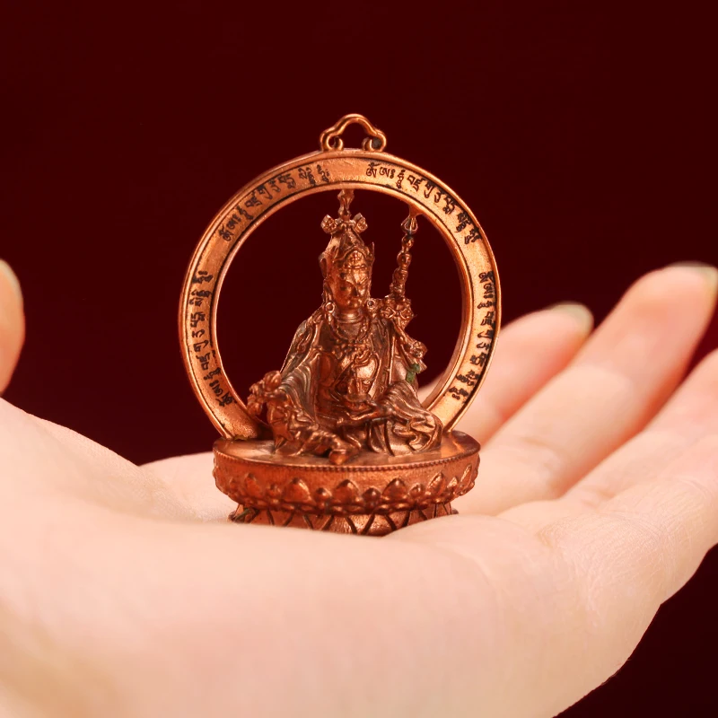 Tibetan-style Padmasambhava statue made of Nepalese red copper, finely crafted for worship on the Buddhist altar in the living r
