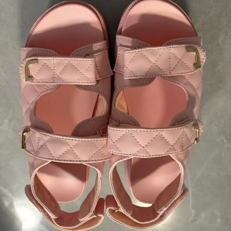2026 plus size women's shoes flat bottomed thick soled sandals for women with adhesive buckles rivets diamond shaped checkered