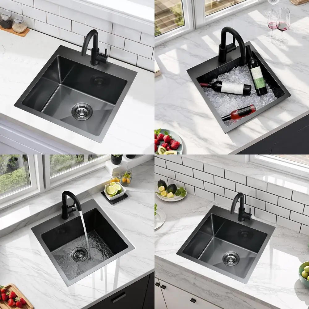 

Stainless Steel 18x18 Inch Drop-in Bar Sink for RV Kitchen, Handmade Gunmetal Black Topmount Small Sink, Outdoor Wet Bar Sink