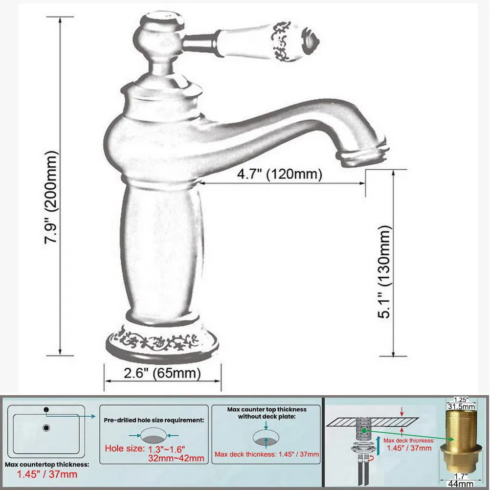 Brass Ceramic Base Single Handle Deck Mounted Widespread Bathroom One Hole Basin Faucet Hot and Cold Mixer Water Taps mzh037