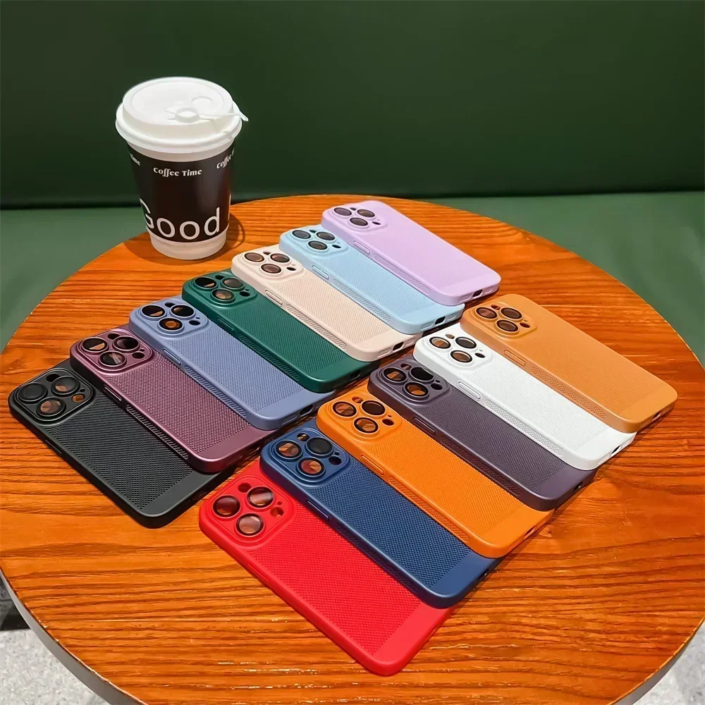 Heat dissipation Phone Case For iPhone 11 12 13 14 Plus Camera Lens Protection Silicone Hard PC Back Cover For iPhone 15 Pro Max