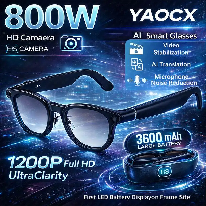 

Умные очки с AI-камерой, 800W камера, 1200P HD видео, стабилизация EIS, шумоподавление, фотохромные линзы, аккумулятор 3600 мАч, умные очки