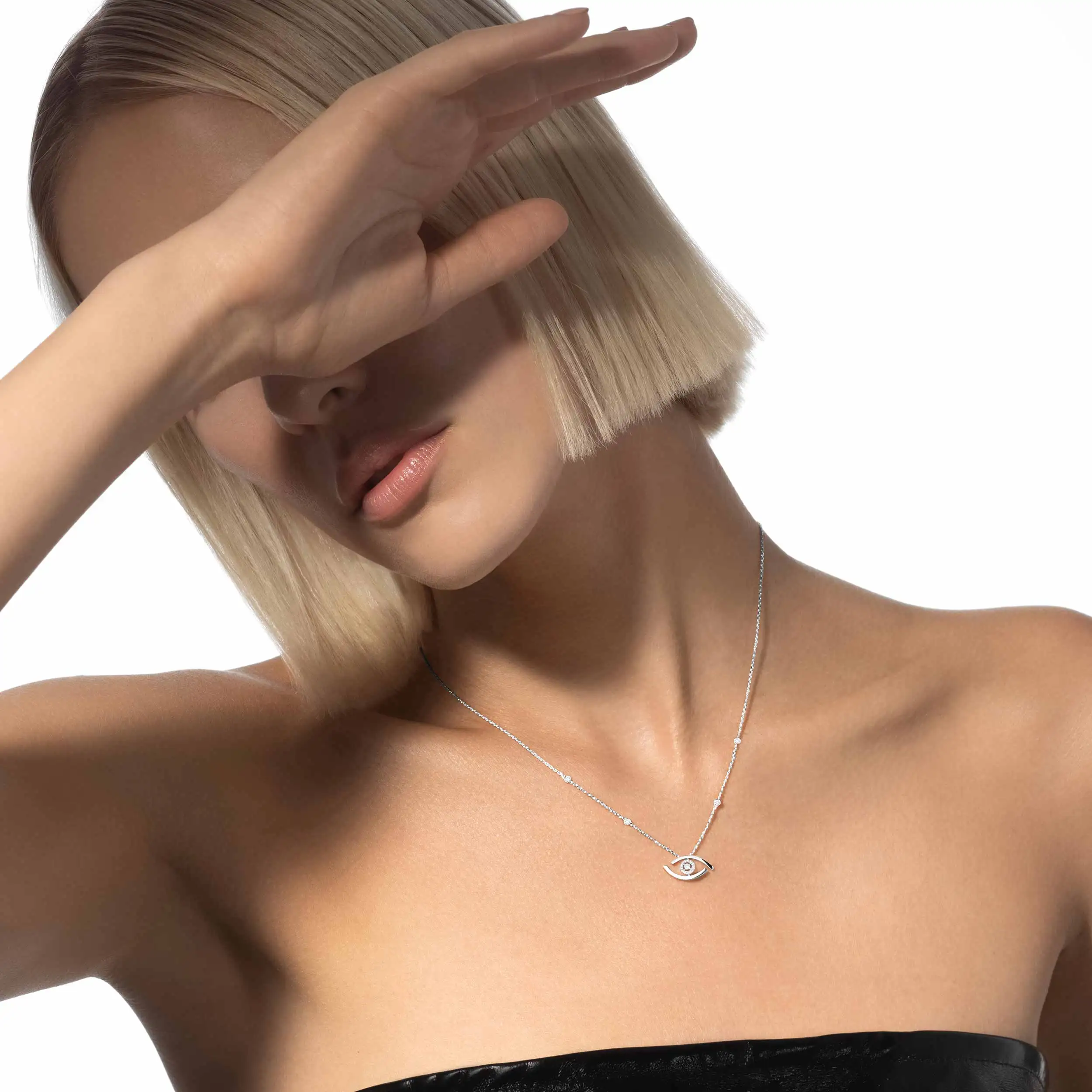 Classic high-end Messik - Style pure silver s925 elegant LUCKY EYE series hollowed out single diamond necklace