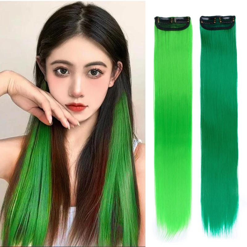 

Korean Girls 55CM Rainbow Clip In Hair Extensions 30g Thick Straight Hair Piece Invisible Extension 2Pieces/Pack False Hairpiece