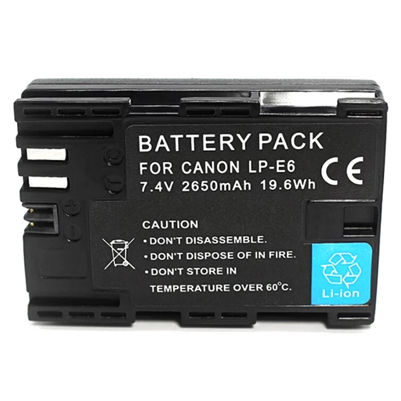 2650mAh LP-E6/E6N battery for 5D Mark 3 5D4 6D 6D2 7D2 80D 90D SLR camera battery