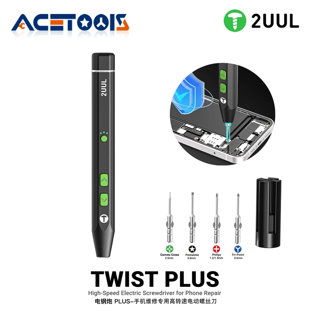 

Электрическая отвертка 2UUL TWIST PLUS для телефона с защитой крутящего момента, магнитной головкой, светодиодной подсветкой и инструментом для ремонта зарядки типа C