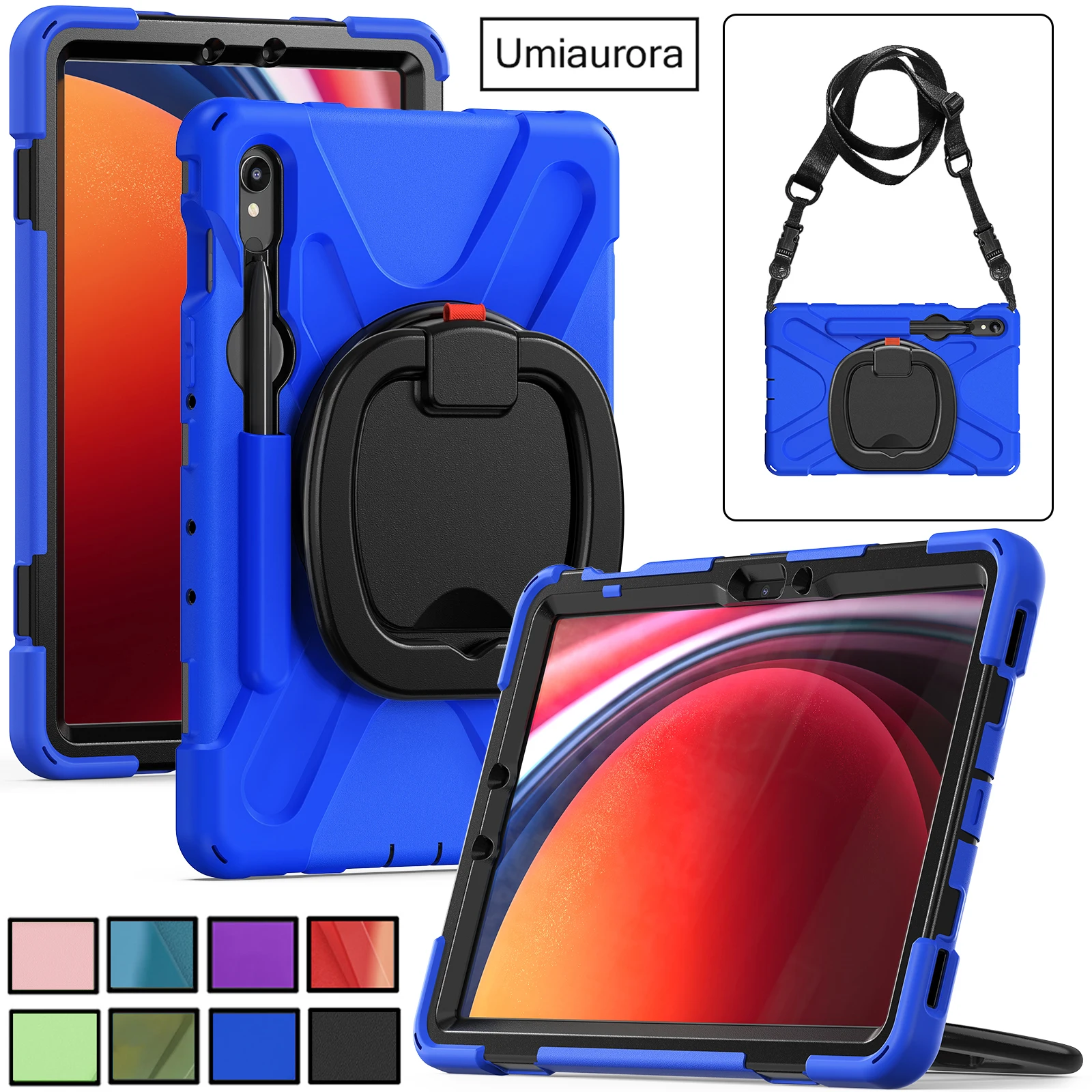 

For Samsung Tab S10 FE 10.9 S7 S8 Plus S9 Ultra SM-X920 X820 X520 Heavy Duty Rugged Tablet Case Pull Ring Stand Shockproof Funda