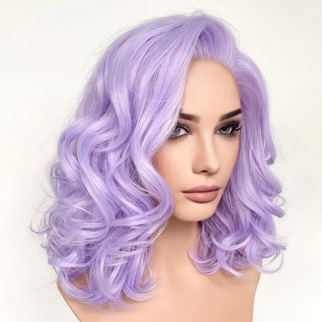 Loose Wave Short Bob Purple Blonde Glueless Lace Front Synthetic Hair Wigs for Women Glueless Transparent High Qulaity Lace Wigs